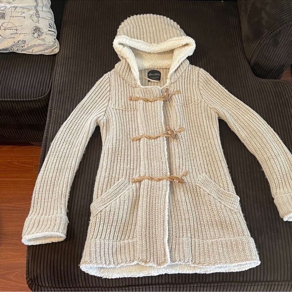 Women's Beige Hooded Toggle Coat